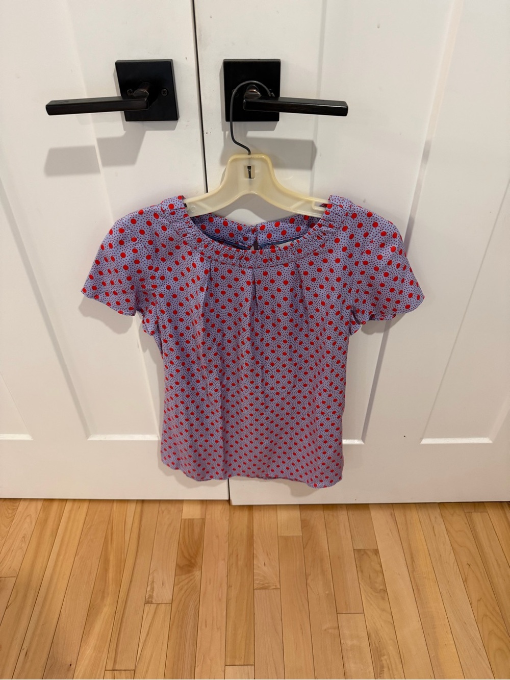 Boden Women’s Size 2 Lavender Short Sleeve Blouse with Red Dot Print
